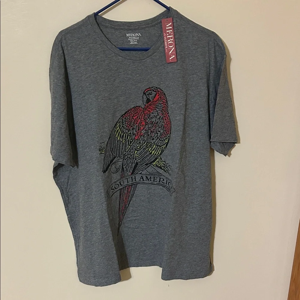 Merona Charcoal Parrot Print Men's Tee XXL NWT